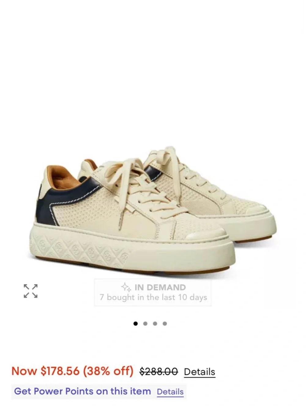 Tory Burch White Canvas Sneakers with Blue Heel and Tan Lining